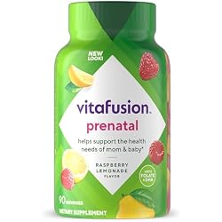 1 of vitafusion PreNatal Gummy Vitamins, Raspberry Lemonade Flavor, Prenatal Vitamin Supplement for Women with Folate and DHA, 45 Day Supply, 90 Count