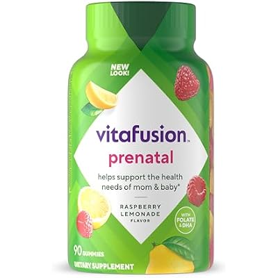 vitafusion PreNatal Gummy Vitamins, Raspberry Lemonade Flavor, Prenatal Vitamin Supplement for Women with Folate and DHA, 45 Day Supply, 90 Count