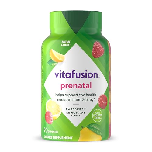 Image of vitafusion PreNatal Gummy Vitamins, Raspberry Lemonade Flavor, Prenatal Vitamin Supplement for Women with Folate and DHA, 45 Day Supply, 90 Count