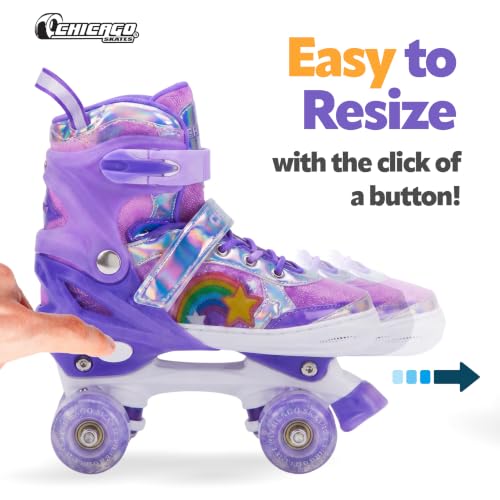Image of Chicago Skates Glitzy Kids Roller Skates Rainbow- Adjustable Roller Skates Girls Boys, Light-Up Wheels, Durable Beginner Quad Skates, Front Stopper, Comfortable, Smooth Rolling, Indoor Outdoor,Age 3+