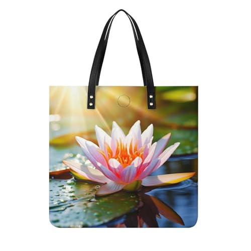 Sac à main en cuir de qualité au motif nénuphar, grand cabas de luxe blanc imperméable
