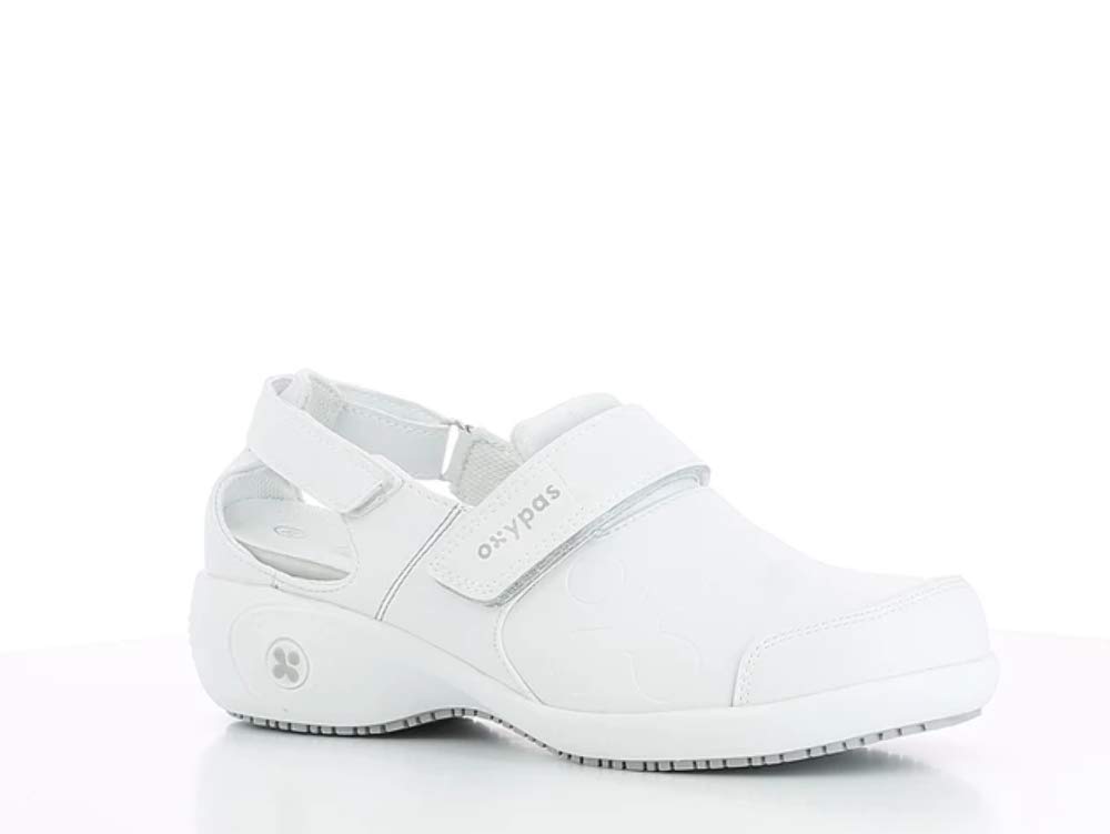 Oxypas Arbetsschuhe aus Leder - SALMA - Sicherheitsclog für Damen, rutschfeste und Bequeme Schuhe ideal für Krankenhaus und Pflege, Weiss, 40 EU