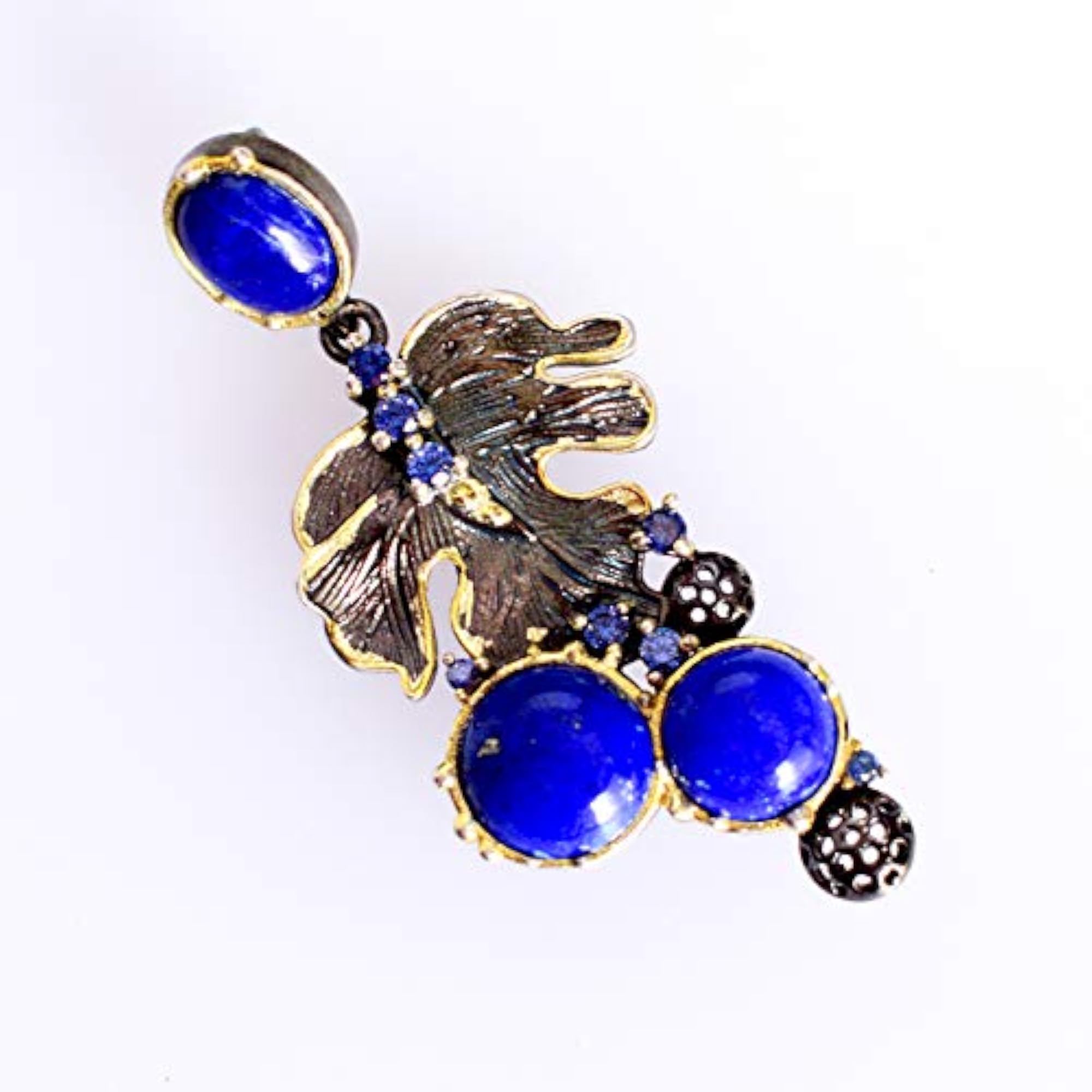 Women's Lapis Lazuli 925 Sterling Silver Black Rhodium Pendant