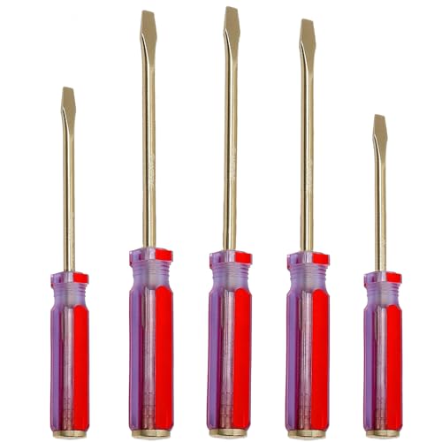 WEDO 5PCS Screwdriver Set,Non-Sparking Slotted Screwdriver Set,Strike Cap Flat Head,Aluminum Bronze,Slight Magnetic,Ergonomic Handle,Die-Forged,BAM & FM Certificate,DIN Standard