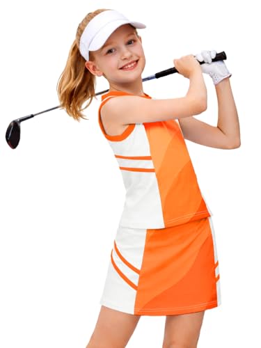 Image of AOBUTE Girls Tennis Golf Outfit Tank Top and Skirt with Shorts Set 4-12 Years