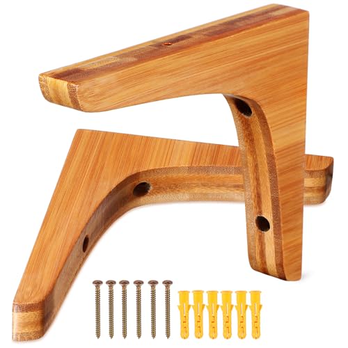 TOVINANNA Soportes para Estantes de Pared en Forma Triangular, 2 Unidades de Madera Natural de Bambú Acabado Pulido, Ideales para Estanterías de Cocina y Oficina