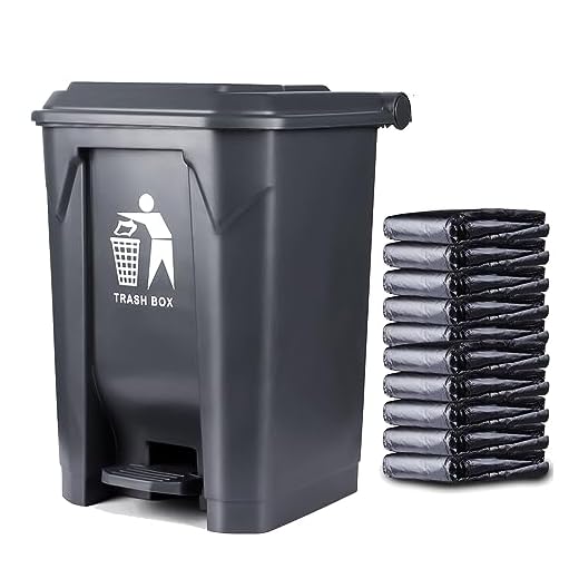 Kyrilali Dog Poop Trash Can with Lid, Pedal, Removable Inner Bin, Suitable for Outdoor, Home, Garden, Dog Walking, Yard, Kitchen - Black Trash Can with 500PCS Plastic Bags, Grey