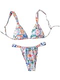 Generic Women's High Waisted Bikini Set Floral Print Spaghetti Strap Smocked Wireless Bathing Suit Swimsuit 2 Piece Set Multicolor Medium