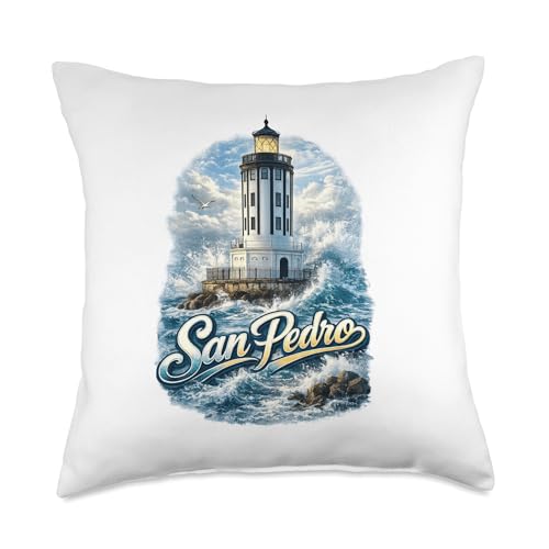 San Pedro Lighthouse Angels Gate Los Angeles California Throw Pillow