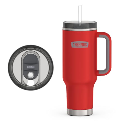 Image of THERMOS Stainless Steel Cup Holder Mug - 40 Ounce, Crimson - Insulated Tumbler with Lid and Straw, Plus Leak-Resistant Slide Lock