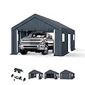 PHI VILLA 13'x24'x9.6' Outdoor Portable Storage Shelter Shed Garage with Roll up Zipper Doors & Vents Carport for Motorcycle Waterproof and UV Resistant Anti-Snow Portable Garage Kit Tent, Gray