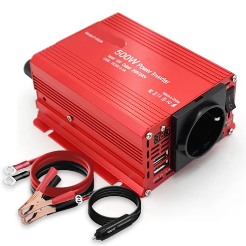 YQVEOT inversor de Corriente, Inversor de Coche 500W-2600W Potencia máxima DC12V-AC 50Hz Transformador de je Inversor para Viajes de Camping al Aire Libre(500W Red)