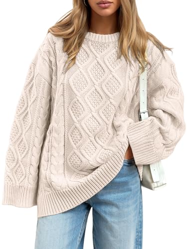 Trendy Queen Women's Oversized Cable Knit Crewneck Sweaters Cozy ...