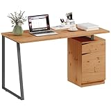 HOMCOM Computer Desk, Writing Desk with Cabinet, Drawer, Adjustable Shelf, Metal Legs, Work Table for Home Office Study, 135L x 60W x 75H cm, Natural Wood Finish