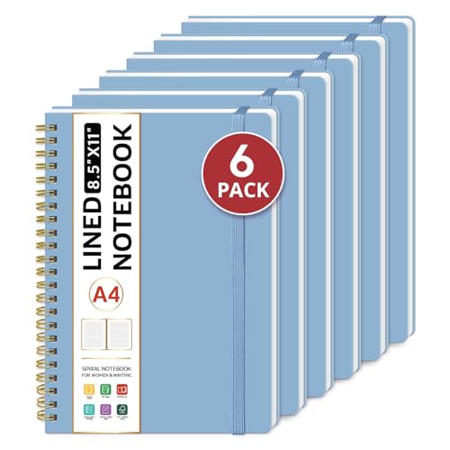 Taja Spiral Lined Notebook, 8.5"x11" Notebooks for Work, 6 Pack,