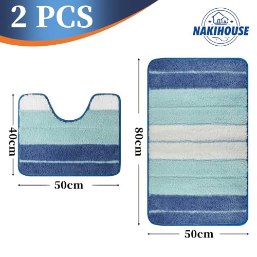 Tapis de bain antidérapants lot de 2 en microfibres bleues absorbantes - 3