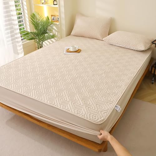 Drap housse imperméable lavable en machine pour matelas 200x220cm kaki en polyester - 2