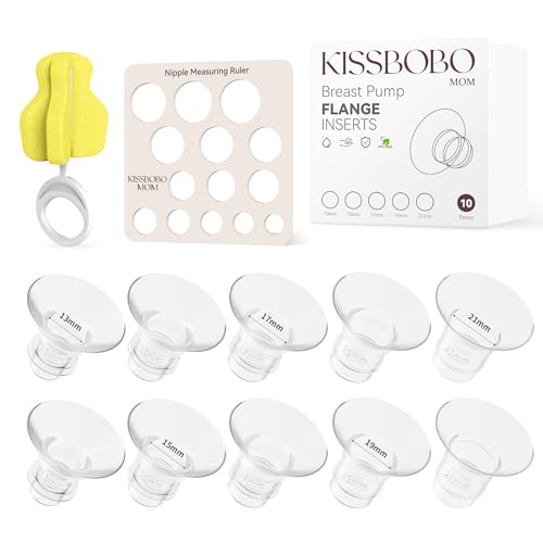 Image of KISSBOBO MOM Breast Pump Electrical 10 Pack Flange Inserts 13/15/17/19/21mm & Nipple Ruler & Cleaning Brush, Compatible with 24mm Most Pumps： Momcozy S12/S12 Pro/S9/S9Pro/S12/Bellababy/TSRETE/Nuliie
