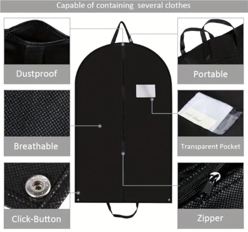 Habrur Clothes Cover 3pcs 40" Garment Bags Suit Bag for Travel & Clothing Storage Dresses Shirts Jackets Suit Bags3