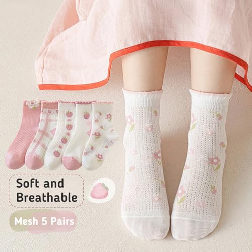 2-12 Years Toddler Girl Ruffle Socks Soft Breathable Stretch Seamless Mesh Thin Socks Summer 5 Pairs3