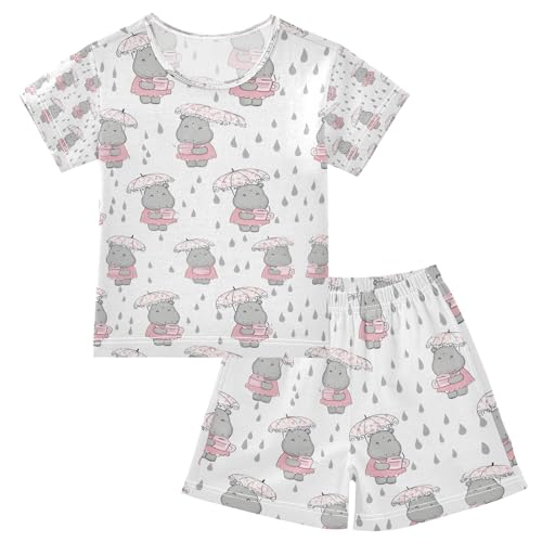 senya Cute Hippopotamus Rain Summer Pajamas Set Short Cotton Sleepwear 2 Piece