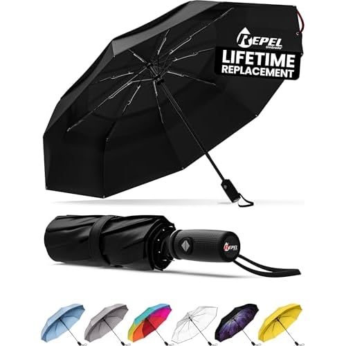 Repel Umbrella Windproof Travel Umbrellas for Rain - Easy Auto Open Close, Durable & Compact Umbrella, Strong Fiberglass Frame, Waterproof Canopy - Backpack, Purse, Portable Umbrella for Travel