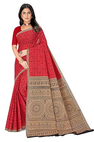 Image of TAMAIRA FASHION Mulmul Pure Cotton Saree For Woman Warli Printed |Office Wear Daily Wear Sarees For Women Without Blouse Piece(Available in 16 Colours)