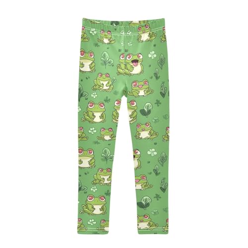 Frogs Animal Girls' Leggings Toddler Doodles Green Funny Kids Yoga Pants Dance Active Tights 9-10T