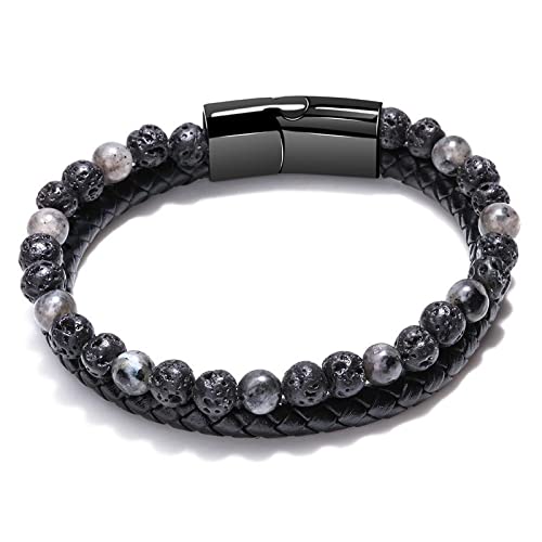 Bracelet homme en pierre volcanique naturelle noire perles de lave bijoux