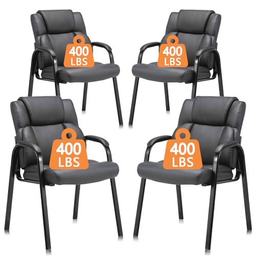 Image of CLATINA Heavy Duty Guest Chair with Padded Armrests, Executive Leather Soft Reception Chair 400lbs Capacity for Office Conference Waiting Meeting Room, Black (4 Pack)