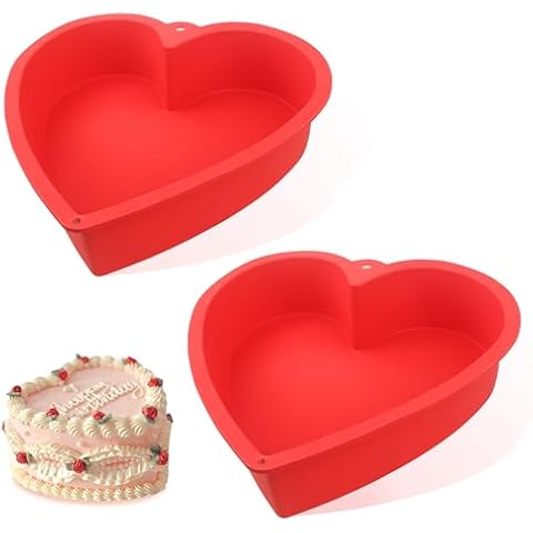 MILIVIXAY 2PCS Heart Shaped Cake Pans, 8 Inch Cake Mold, Red, Thick Style, Completely Non Stick, Food Grade Silicone, Easy To Store and Wash, Microwave, Freezer and Oven Safe. Cover