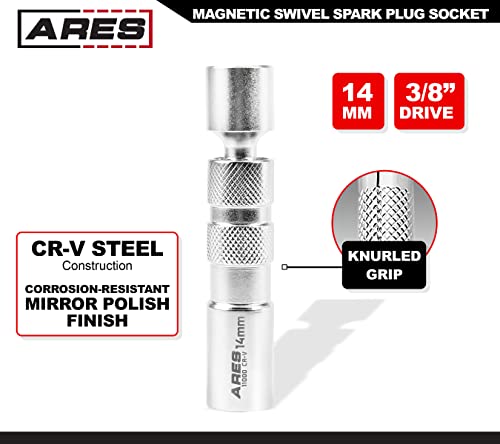 Ares 11000-14Mm Thin Wall Magnetic Swivel Spark Plug Socket - 3/8-Inch Drive 12-Point Spark Plug Socket - Walls 2Mm Thinner Than Standard Spark Plug Sockets #TOP1