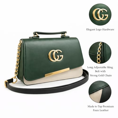 Image of ETLIS Women's Stylish Sling Bag | Faux Leather Crossbody Handbag with Gold Chain Strap | Small Shoulder Purse for Daily Use, Party & Travel