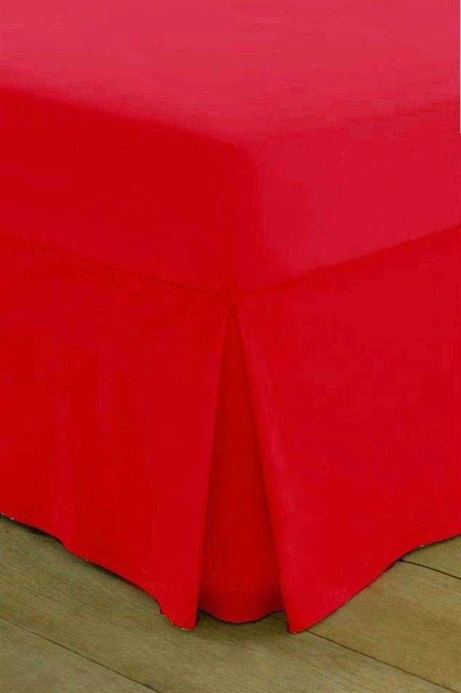 DL Egyptian Cotton - Valance Fitted Sheet - Box Pleated - Plain Dyed - T200 Thread - Small Double 4Ft Size Bed - Red