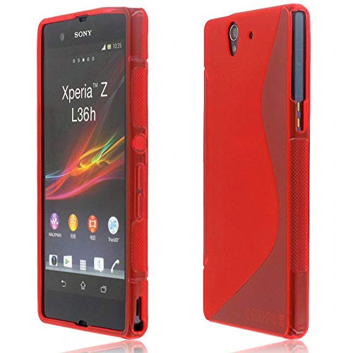 annaPrime Etui Coque Housse pour Sony Xperia Z, Coque Silicone Gel Motif S au Dos Couleur Rouge