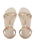 SweatyRocks Women's Floral Print Braided Flat Sandals Open Toe Ankle Strap Boho Vacation Sandals Beige 8.5