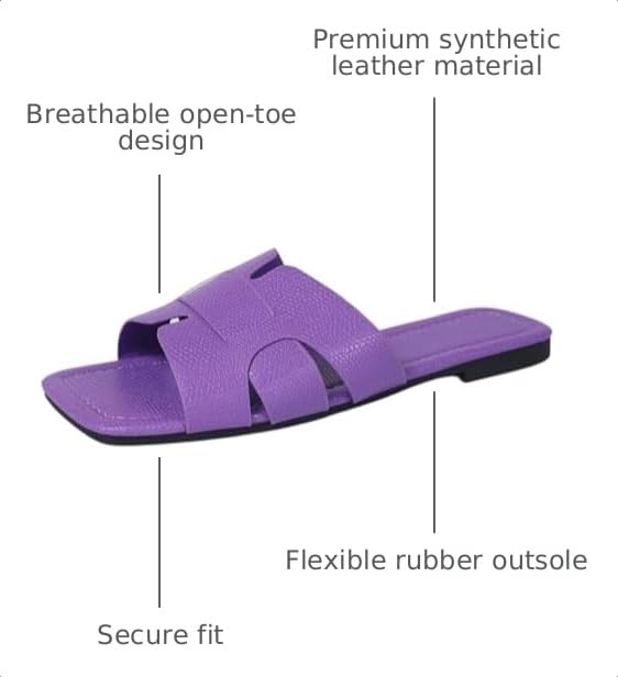 Image of Women's Dressy Casual Flat Sandals, Elegant Comfortable Slip-On Slides with Textured Upper, Versatile Dressy Style for Everyday Wear