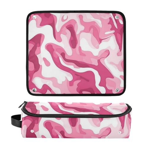 Estuche de viaje 2 en 1 para planchas y rizadores con almohadilla resistente al calor, a prueba de polvo, camuflado durazno blanco miniatura 3