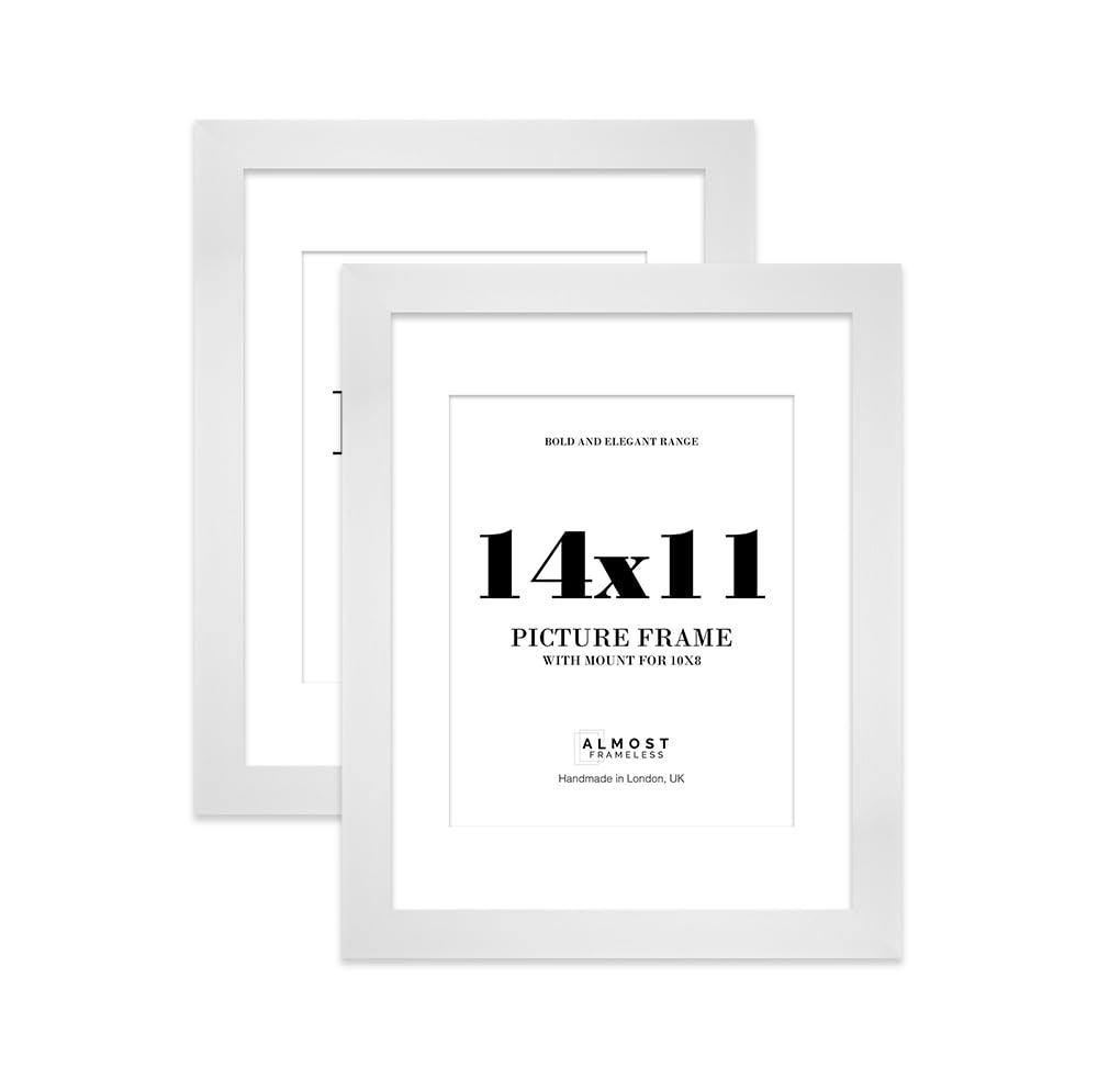 14x11 White Frame With Mount for 10x8 Pictures 28mm Edge Portrait and Landscape Display with Wall Hooks and Kickstand, 2 Pack — image 1