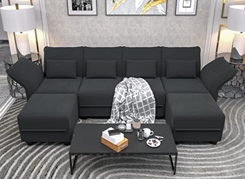 LLappuil Modular Sectional Convertible Sofa Velvet, U Shaped Sleeper Sofa Couch with Storage Ottoman, Anti-Scratch and Waterproof-Grey