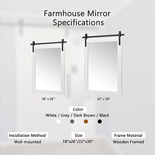 Clavie Farmhouse Wall Mirror Rustic Horizontal Wood Framed Bathroom Mirror, Barn Door Style Decorative Mirrors, 22"X30" White #TOP7