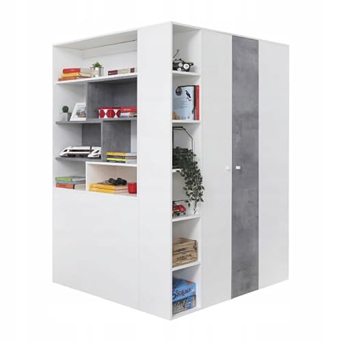 Generisch Begehbarer Schrank SISI SI01 Eckkleiderschrank Kleiderschrank Jugendzimmer (R/L) (Weiss LUX/Beton)