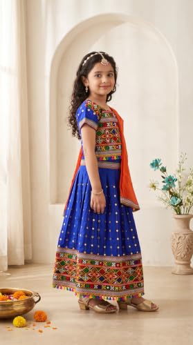 Image of AHHAAAA Girls Lehenga Choli with Dupatta, Kids Embroidered Chaniya Choli Set for Navratri Garba Dandiya Wedding Party Ethnic Outfit Y0045