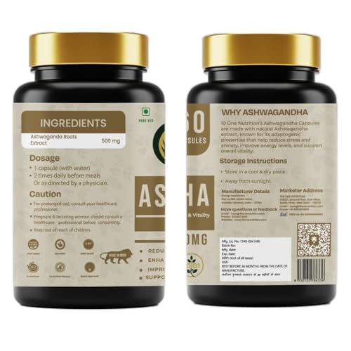 Image of Ashwagandha Gold 500mg - (60 Capsule) | Natural Stress Relief, Improves Strength & Energy | Supports Muscle Mass, Boost Immunity & General Wellness | Ayush Approved | For Men & Women