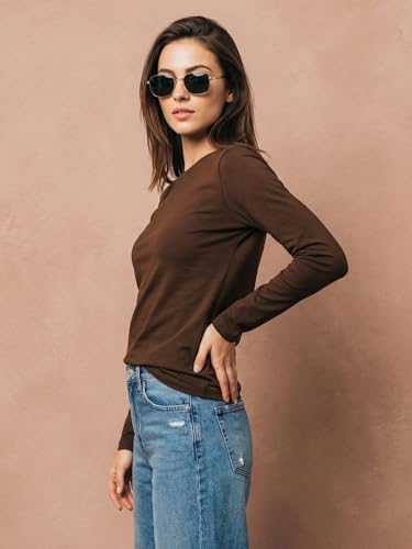 Image of JUNEBERRY Pure Cotton Round Neck Regular Fit Core Fashion Solid Full Sleeve T-Shirt for Women & Girls (Colors: Black, Cork, Green, Navy, Swanwhite & White)