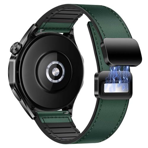 Image of AONES Watch Strap Leather Silicone Magnetic Belt 20mm Compatible for Compaq Q Watch Balance Smartwatch Band