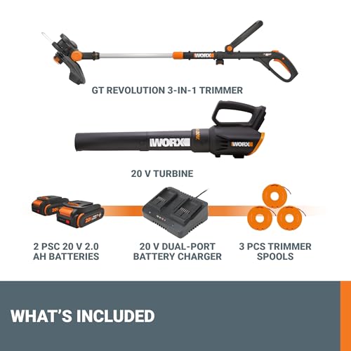 Image of Worx 20V 12 inch Cordless String Trimmer & 360 CFM Leaf Blower Combo, 2 Batteries & Charger Included, WG930.2