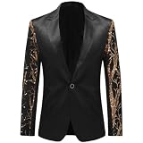 Boyland Men's Tux Dress Blazer Gold Sequins Floral Suit Party Dinner Prom Slim Fit Stylish Blazer Sport Coat