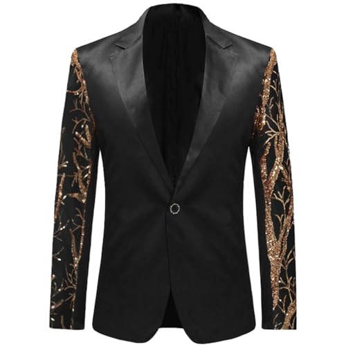 Boyland Men's Tux Dress Blazer Gold Sequins Floral Suit Party Dinner Prom Slim Fit Stylish Blazer Sport Coat