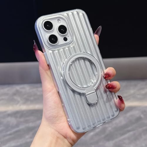 Coque de luxe pour iPhone 13 argent à vagues au fini premium et anneau en métal mat